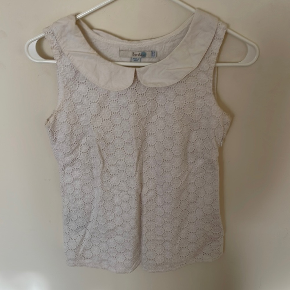 Boden white crochet look floral embroidered top